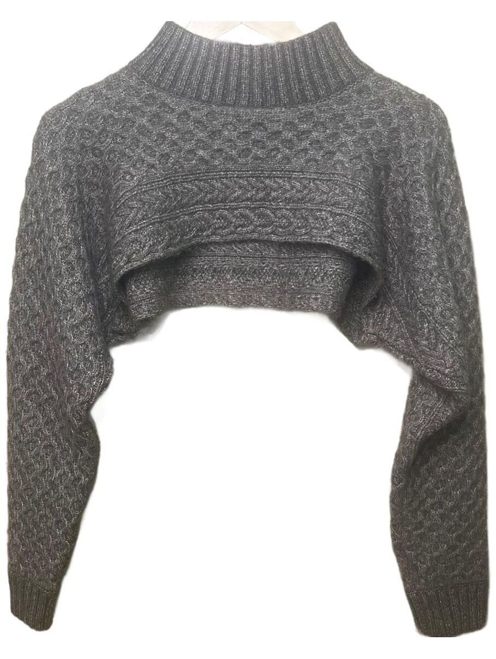 ASTR The Label Cable Knit Turtleneck Cropped Shrug Bolero Sweater Brown Medium